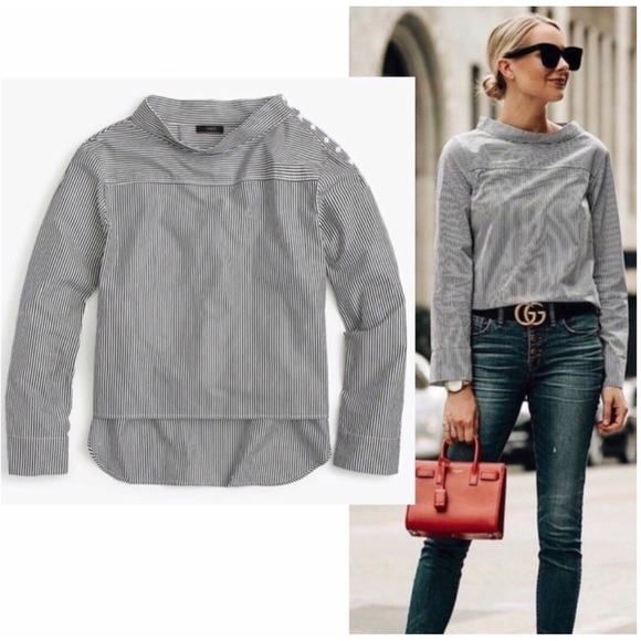 J. Crew Tops - NWT J. Crew Funnel Neck Stripe Shirt, Black/White